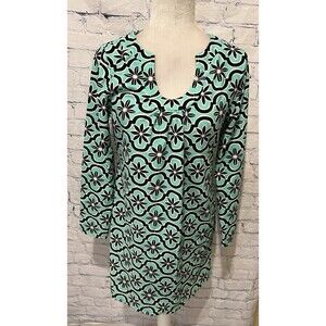 Anthropologie Aryeh Dress Mandela Print Shift 3/4 Sleeve Teal & Black S